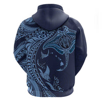 Hawaiian Manta Ray and Polynesian Tribal Tattoo Zip Hoodie Dark Navy Color LT03