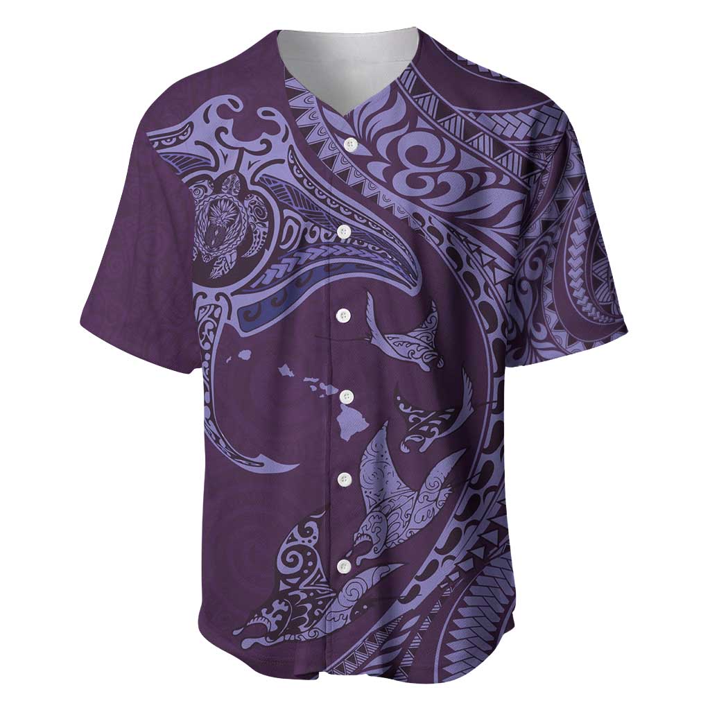 Hawaiian Manta Ray and Polynesian Tribal Tattoo Baseball Jersey Purple Color LT03 Purple - Polynesian Pride