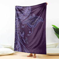Hawaiian Manta Ray and Polynesian Tribal Tattoo Blanket Purple Color LT03