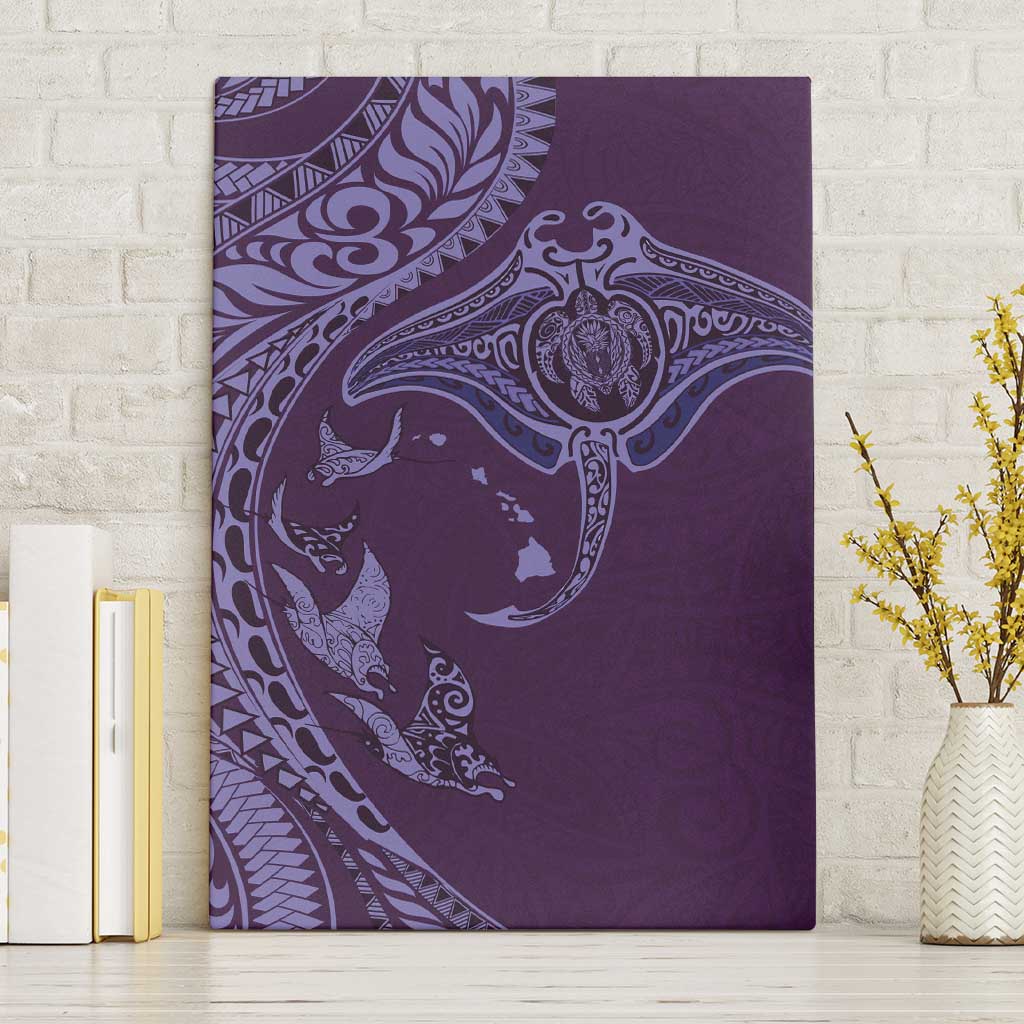 Hawaiian Manta Ray and Polynesian Tribal Tattoo Canvas Wall Art Purple Color LT03