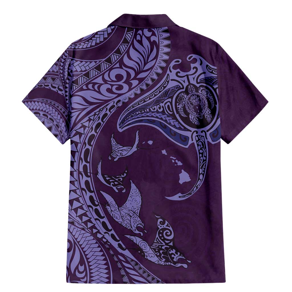 Hawaiian Manta Ray and Polynesian Tribal Tattoo Family Matching Mermaid Dress and Hawaiian Shirt Purple Color LT03