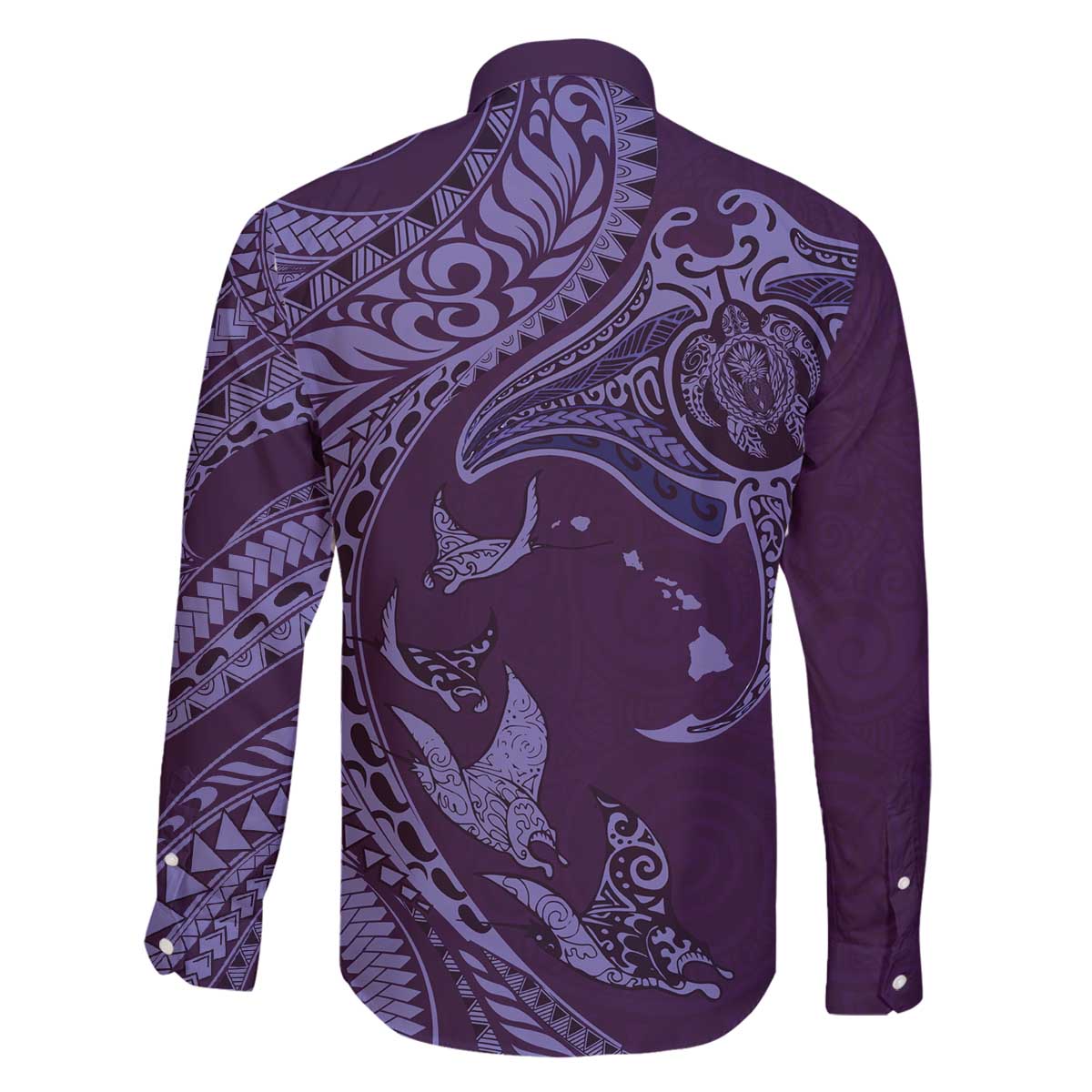 Hawaiian Manta Ray and Polynesian Tribal Tattoo Family Matching Puletasi and Hawaiian Shirt Purple Color LT03 - Polynesian Pride