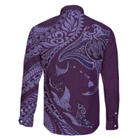 Hawaiian Manta Ray and Polynesian Tribal Tattoo Family Matching Puletasi and Hawaiian Shirt Purple Color LT03 - Polynesian Pride