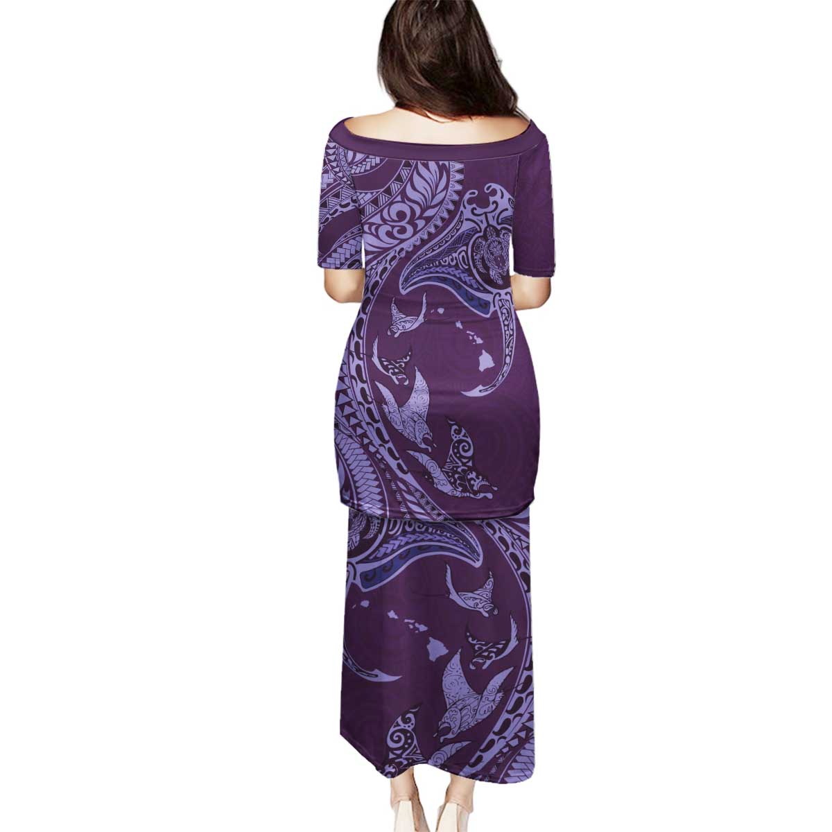 Hawaiian Manta Ray and Polynesian Tribal Tattoo Family Matching Puletasi and Hawaiian Shirt Purple Color LT03 - Polynesian Pride