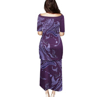 Hawaiian Manta Ray and Polynesian Tribal Tattoo Family Matching Puletasi and Hawaiian Shirt Purple Color LT03 - Polynesian Pride