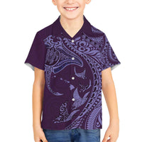 Hawaiian Manta Ray and Polynesian Tribal Tattoo Family Matching Summer Maxi Dress and Hawaiian Shirt Purple Color LT03