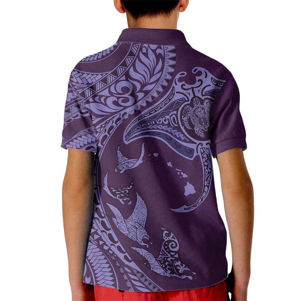 Hawaiian Manta Ray and Polynesian Tribal Tattoo Kid Polo Shirt Purple Color LT03