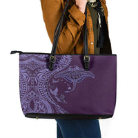 Hawaiian Manta Ray and Polynesian Tribal Tattoo Leather Tote Bag Purple Color LT03 - Polynesian Pride