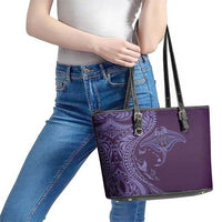 Hawaiian Manta Ray and Polynesian Tribal Tattoo Leather Tote Bag Purple Color LT03 - Polynesian Pride