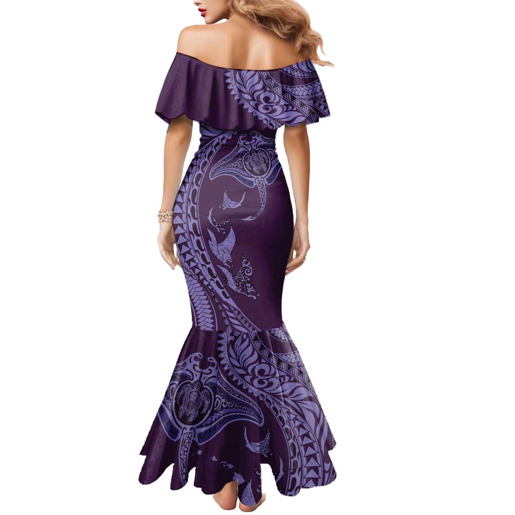 Hawaiian Manta Ray and Polynesian Tribal Tattoo Mermaid Dress Purple Color LT03