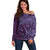 Hawaiian Manta Ray and Polynesian Tribal Tattoo Off Shoulder Sweater Purple Color LT03