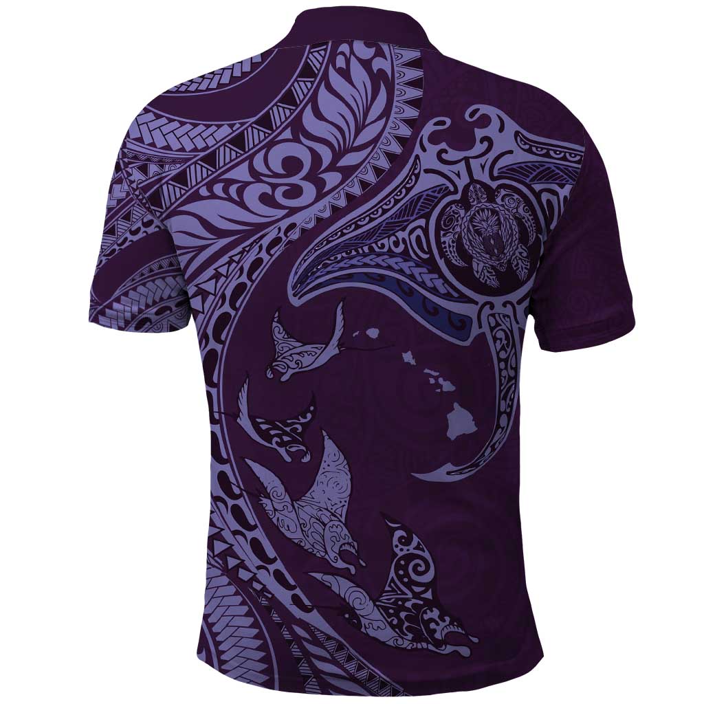 Hawaiian Manta Ray and Polynesian Tribal Tattoo Polo Shirt Purple Color LT03