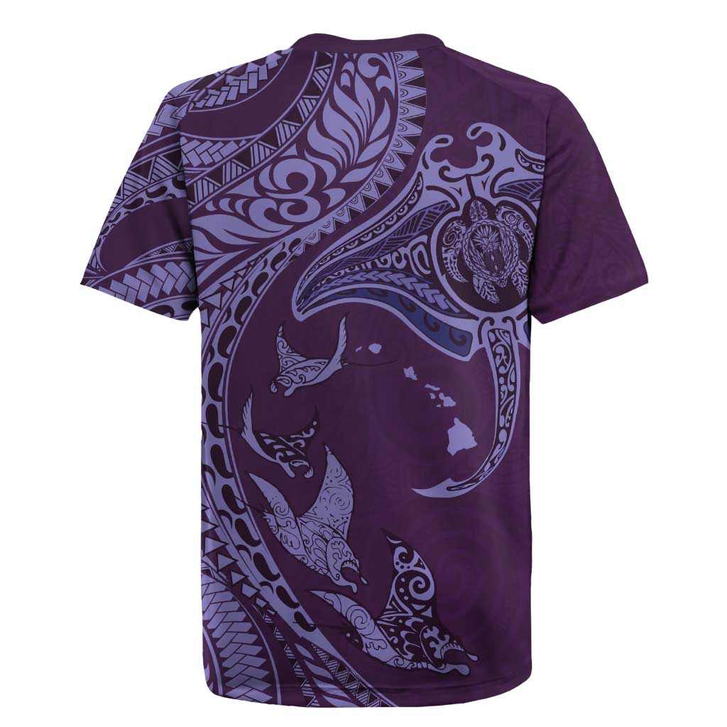 Hawaiian Manta Ray and Polynesian Tribal Tattoo Rugby Jersey Purple Color LT03
