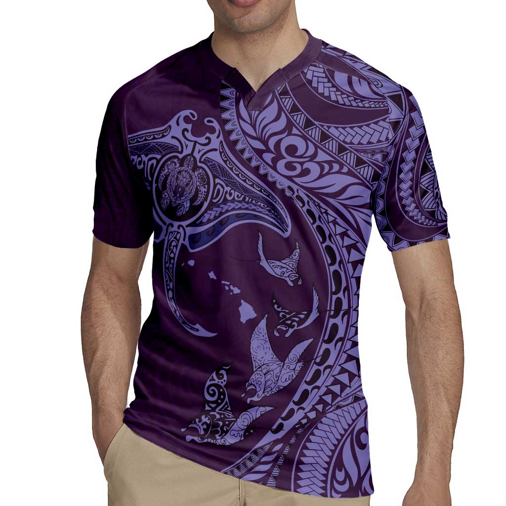 Hawaiian Manta Ray and Polynesian Tribal Tattoo Rugby Jersey Purple Color LT03