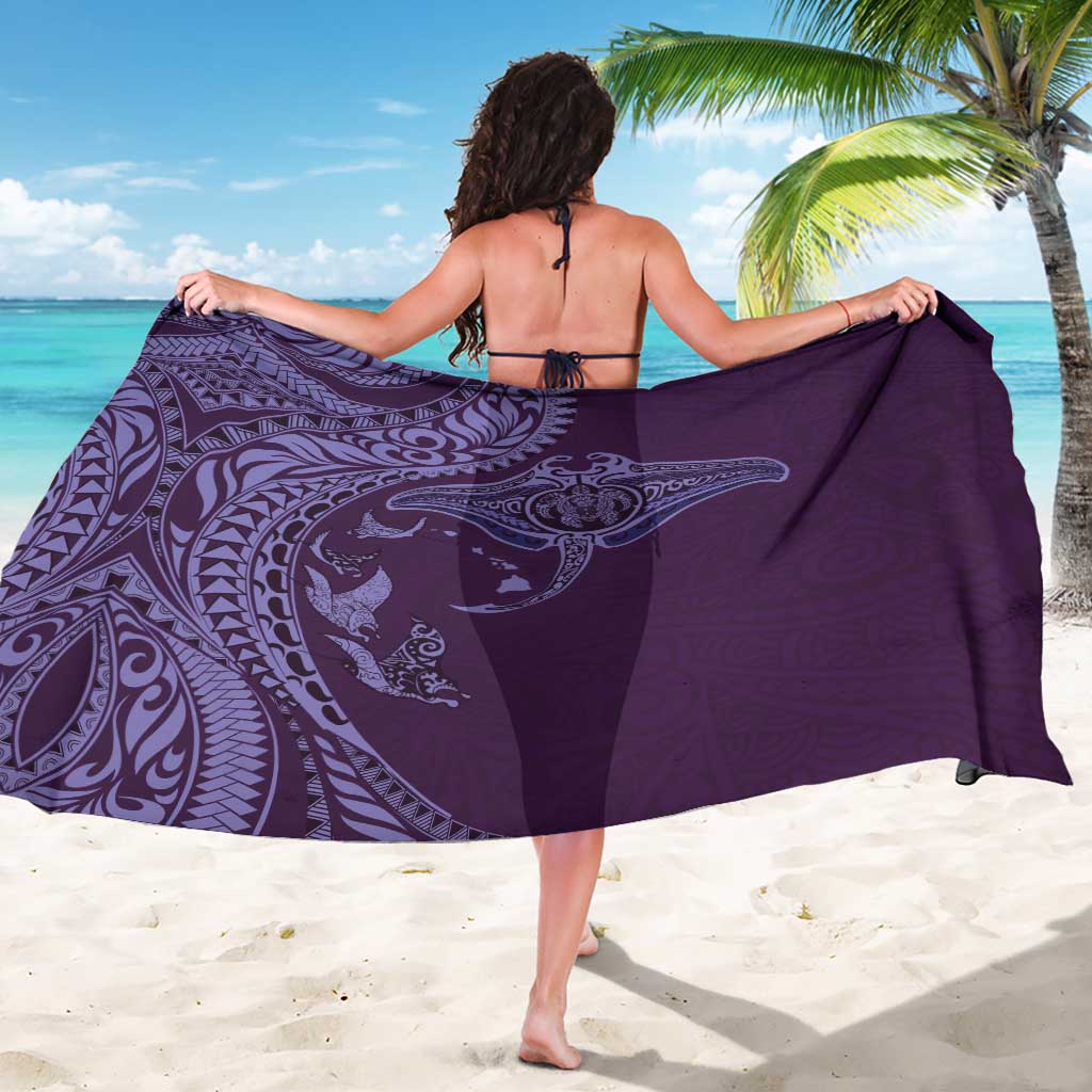 Hawaiian Manta Ray and Polynesian Tribal Tattoo Sarong Purple Color LT03