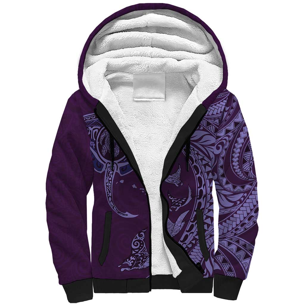 Hawaiian Manta Ray and Polynesian Tribal Tattoo Sherpa Hoodie Purple Color LT03