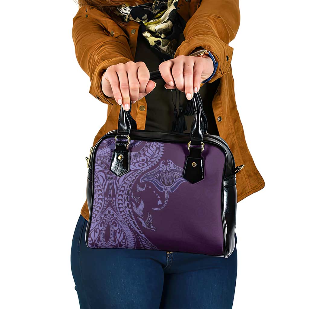 Hawaiian Manta Ray and Polynesian Tribal Tattoo Shoulder Handbag Purple Color LT03 One Size Purple - Polynesian Pride