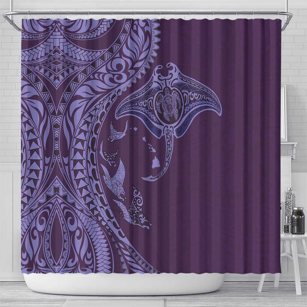 Hawaiian Manta Ray and Polynesian Tribal Tattoo Shower Curtain Purple Color LT03 - Polynesian Pride