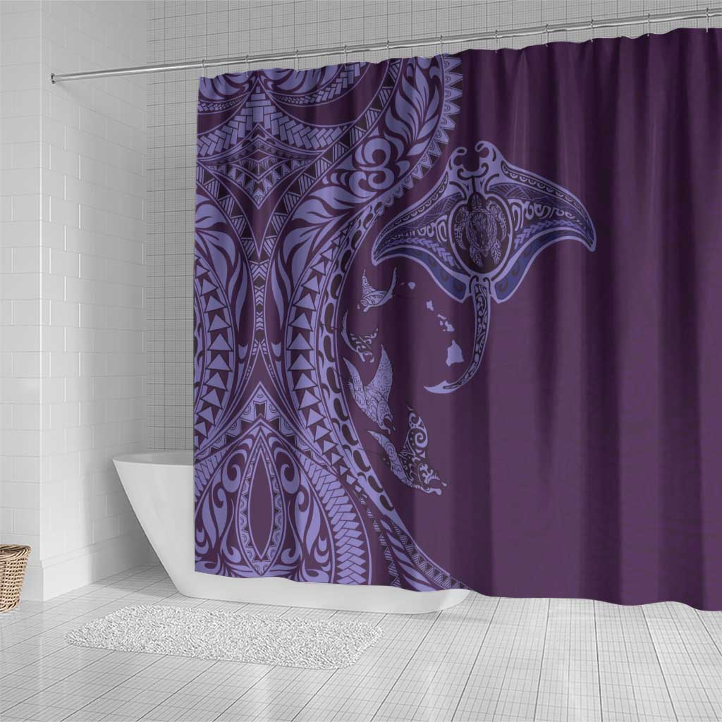 Hawaiian Manta Ray and Polynesian Tribal Tattoo Shower Curtain Purple Color LT03 - Polynesian Pride