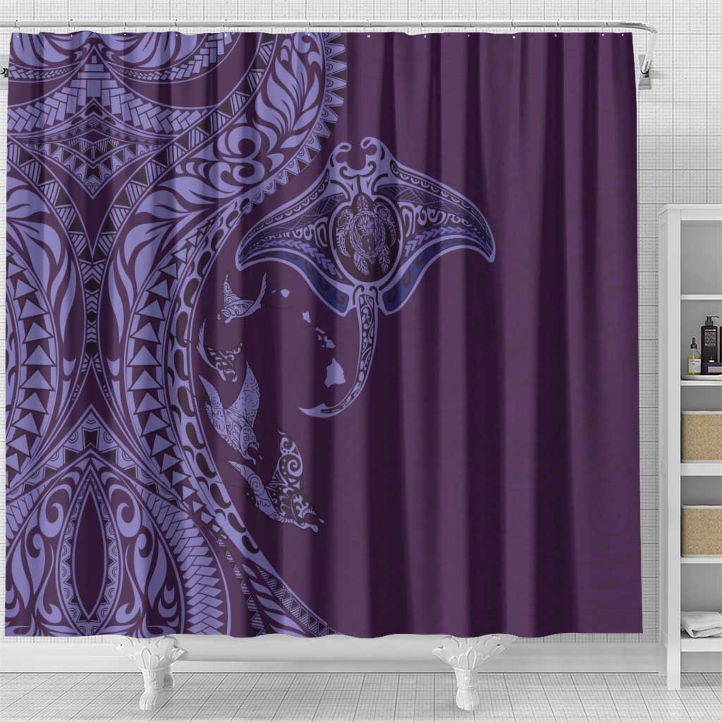 Hawaiian Manta Ray and Polynesian Tribal Tattoo Shower Curtain Purple Color LT03 - Polynesian Pride