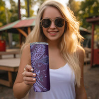 Hawaiian Manta Ray and Polynesian Tribal Tattoo Skinny Tumbler Purple Color