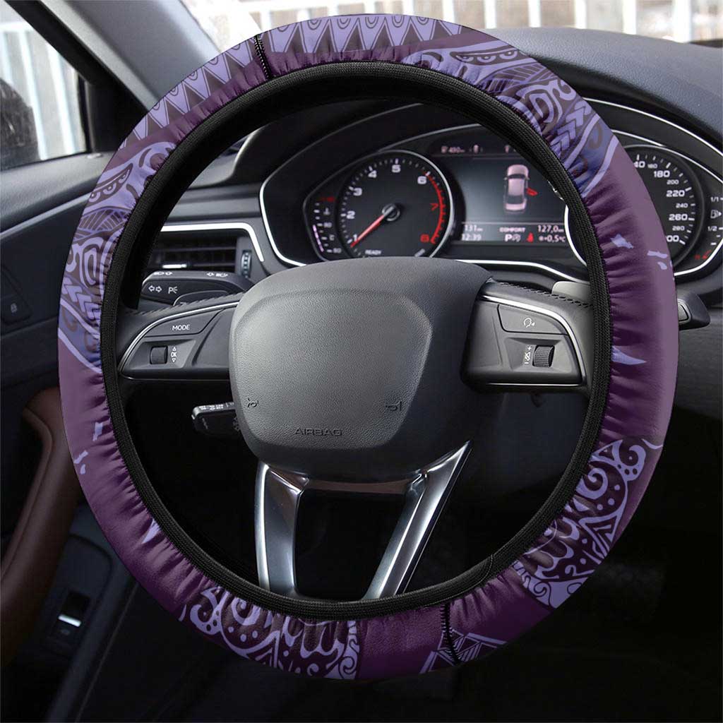 Hawaiian Manta Ray and Polynesian Tribal Tattoo Steering Wheel Cover Purple Color LT03