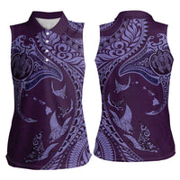 Hawaiian Manta Ray and Polynesian Tribal Tattoo Women Sleeveless Polo Shirt Purple Color LT03 - Polynesian Pride
