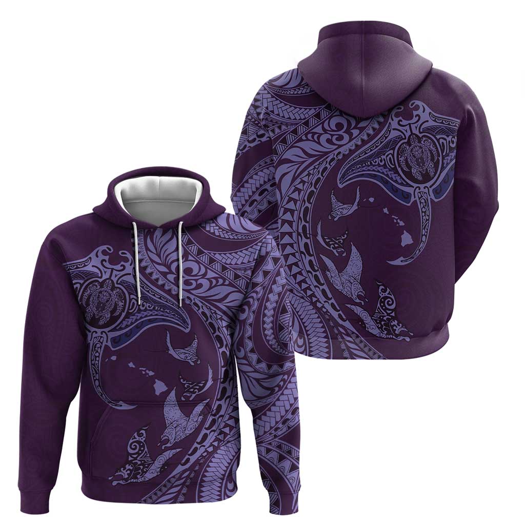 Hawaiian Manta Ray and Polynesian Tribal Tattoo Zip Hoodie Purple Color LT03