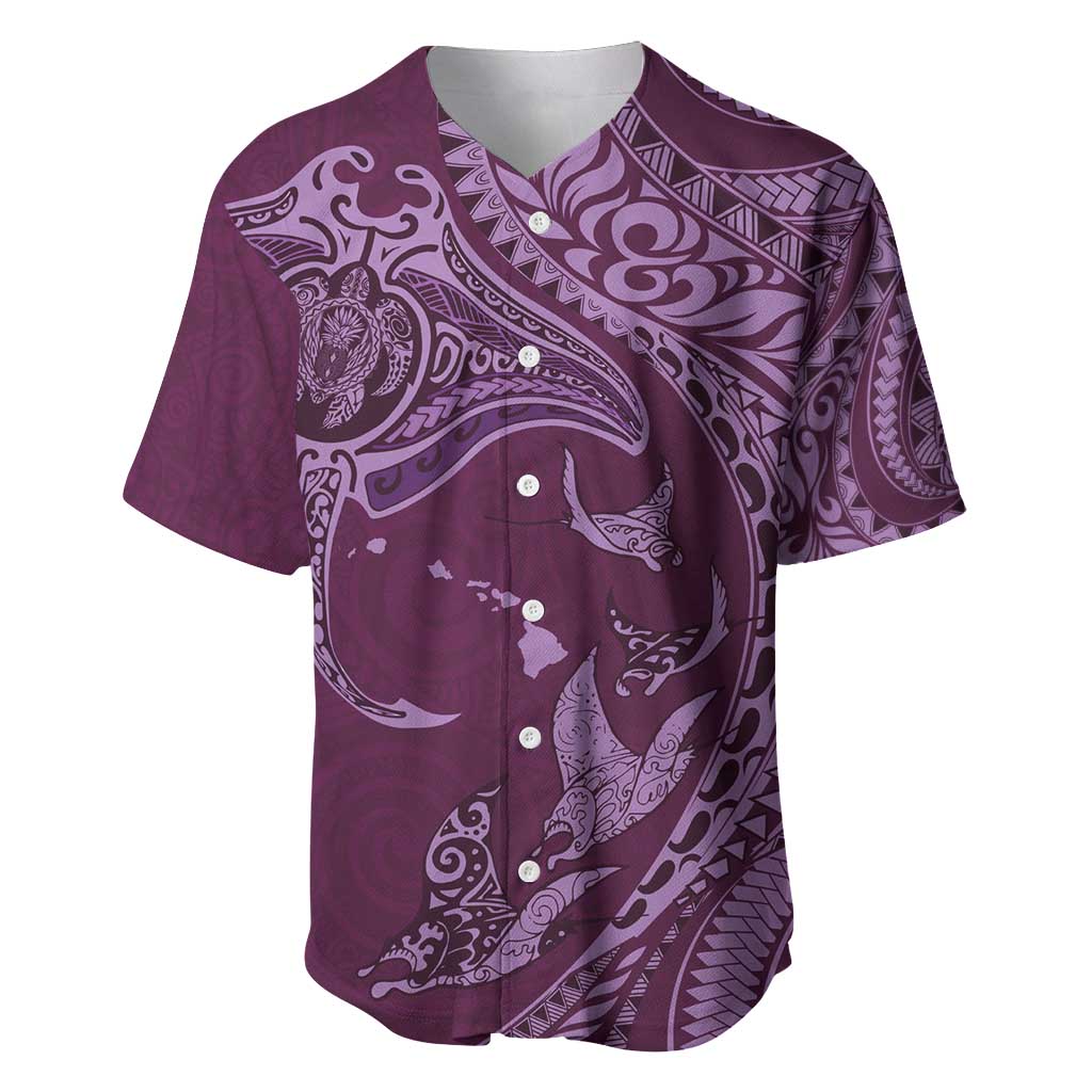 Hawaiian Manta Ray and Polynesian Tribal Tattoo Baseball Jersey Pink Color LT03 Pink - Polynesian Pride