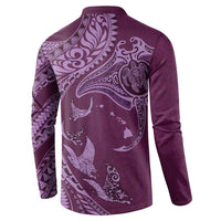 Hawaiian Manta Ray and Polynesian Tribal Tattoo Button Sweatshirt Pink Color LT03