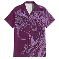 Hawaiian Manta Ray and Polynesian Tribal Tattoo Family Matching Puletasi and Hawaiian Shirt Pink Color LT03 Dad's Shirt - Short Sleeve Pink - Polynesian Pride