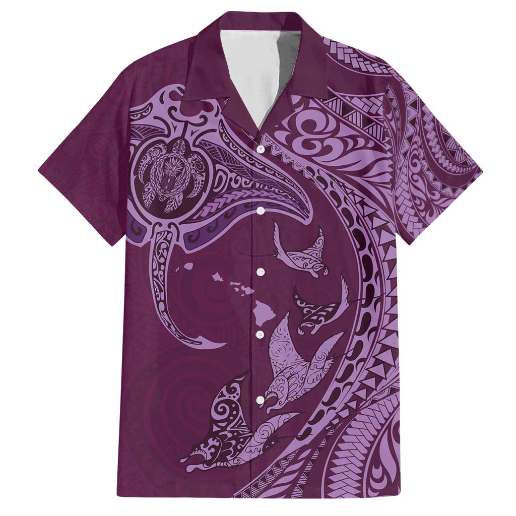 Hawaiian Manta Ray and Polynesian Tribal Tattoo Family Matching Tank Maxi Dress and Hawaiian Shirt Pink Color LT03