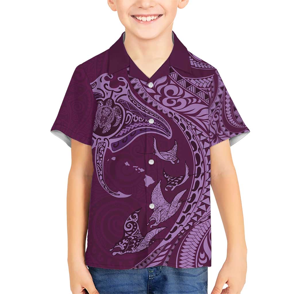 Hawaiian Manta Ray and Polynesian Tribal Tattoo Kid Hawaiian Shirt Pink Color LT03 Kid Pink - Polynesian Pride