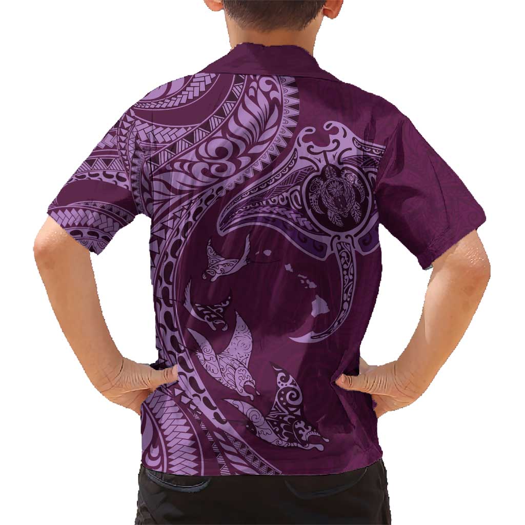 Hawaiian Manta Ray and Polynesian Tribal Tattoo Kid Hawaiian Shirt Pink Color LT03 - Polynesian Pride