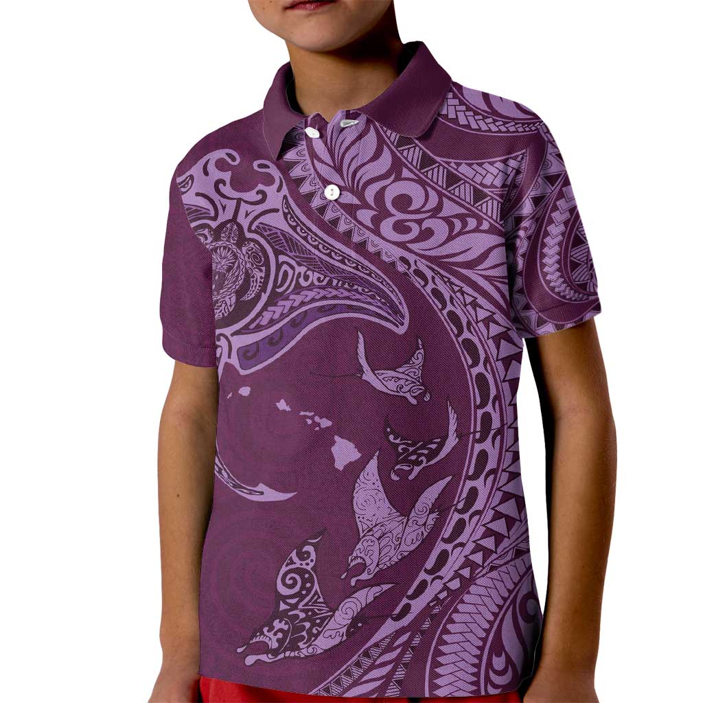 Hawaiian Manta Ray and Polynesian Tribal Tattoo Kid Polo Shirt Pink Color LT03