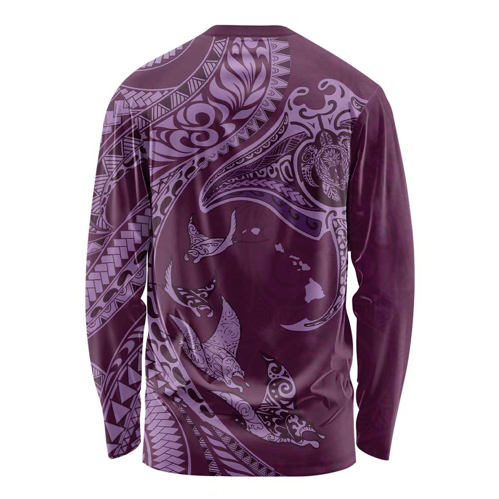 Hawaiian Manta Ray and Polynesian Tribal Tattoo Long Sleeve Shirt Pink Color LT03