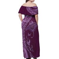 Hawaiian Manta Ray and Polynesian Tribal Tattoo Off Shoulder Maxi Dress Pink Color LT03