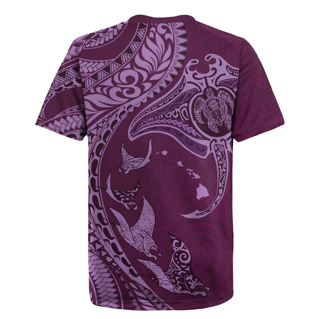 Hawaiian Manta Ray and Polynesian Tribal Tattoo Rugby Jersey Pink Color LT03