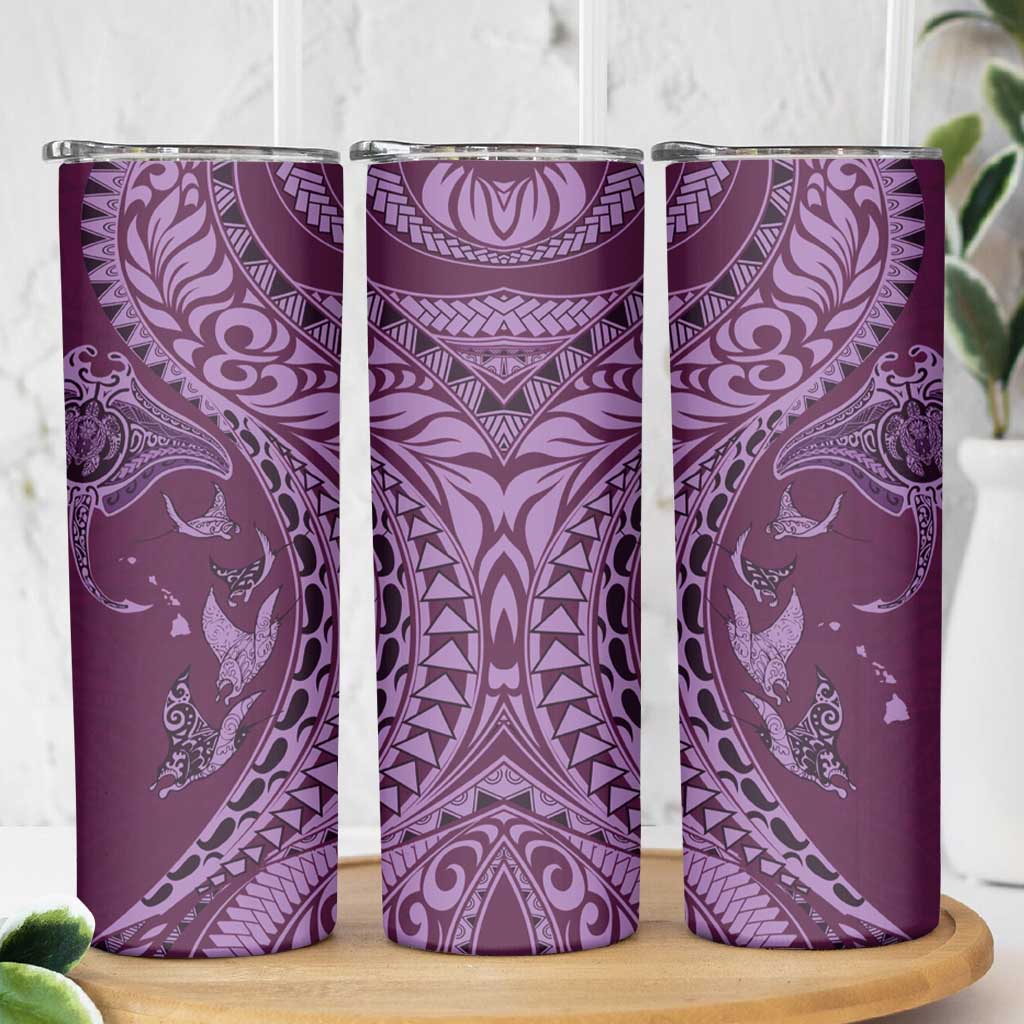 Hawaiian Manta Ray and Polynesian Tribal Tattoo Skinny Tumbler Pink Color
