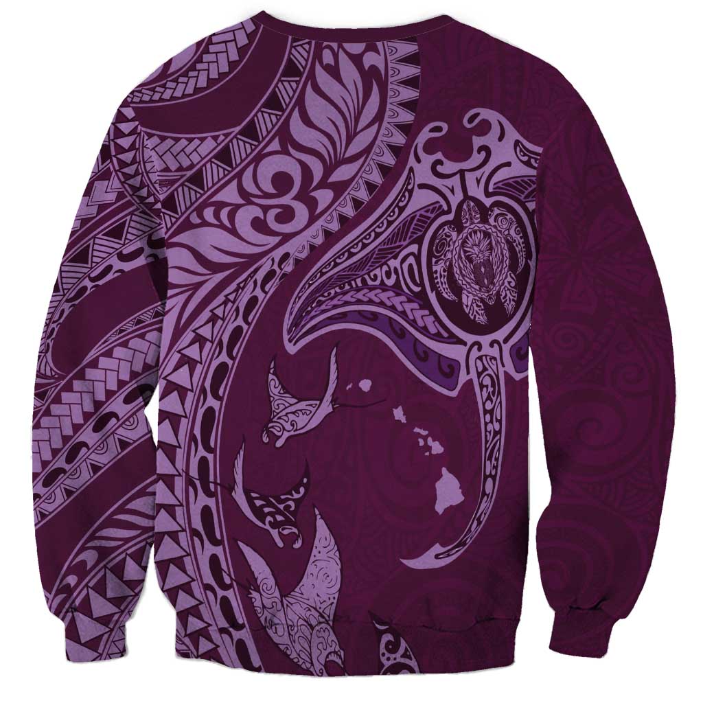 Hawaiian Manta Ray and Polynesian Tribal Tattoo Sweatshirt Pink Color LT03
