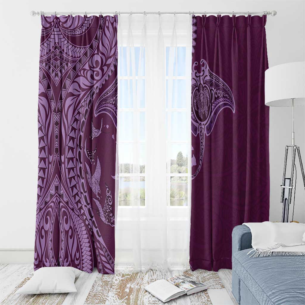 Hawaiian Manta Ray and Polynesian Tribal Tattoo Window Curtain Pink Color LT03