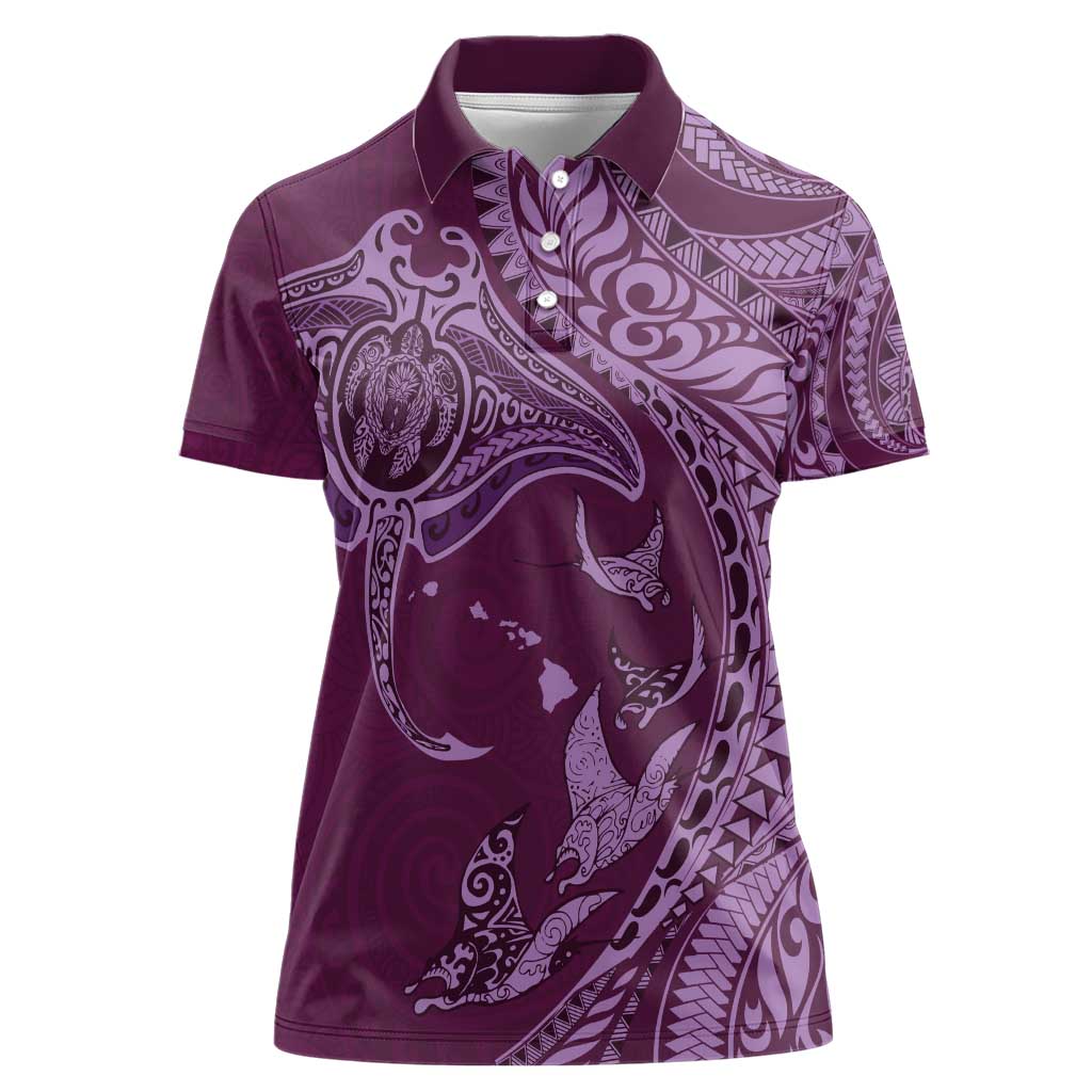 Hawaiian Manta Ray and Polynesian Tribal Tattoo Women Polo Shirt Pink Color LT03