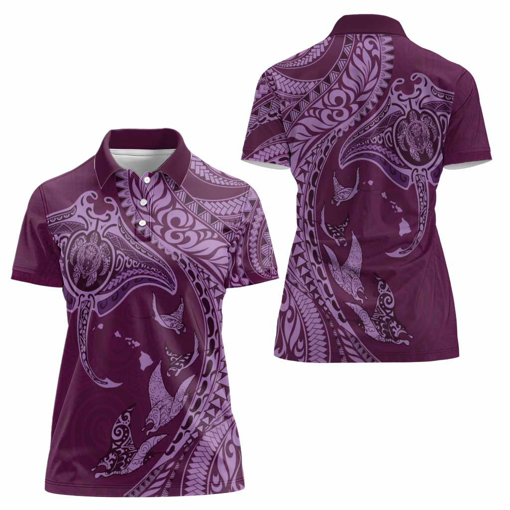 Hawaiian Manta Ray and Polynesian Tribal Tattoo Women Polo Shirt Pink Color LT03