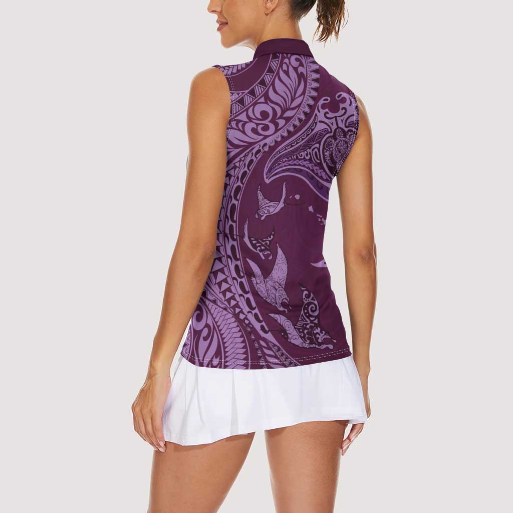 Hawaiian Manta Ray and Polynesian Tribal Tattoo Women Sleeveless Polo Shirt Pink Color LT03