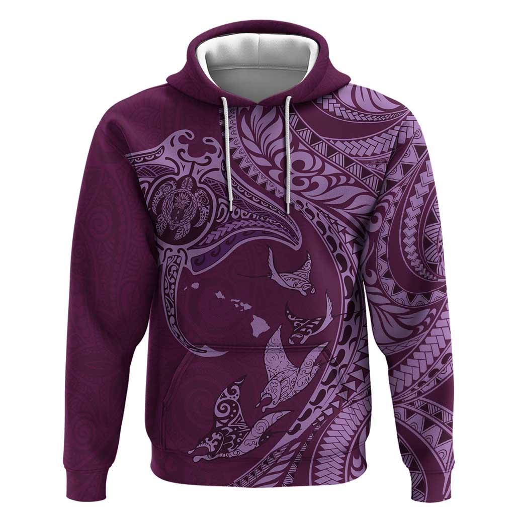 Hawaiian Manta Ray and Polynesian Tribal Tattoo Zip Hoodie Pink Color LT03