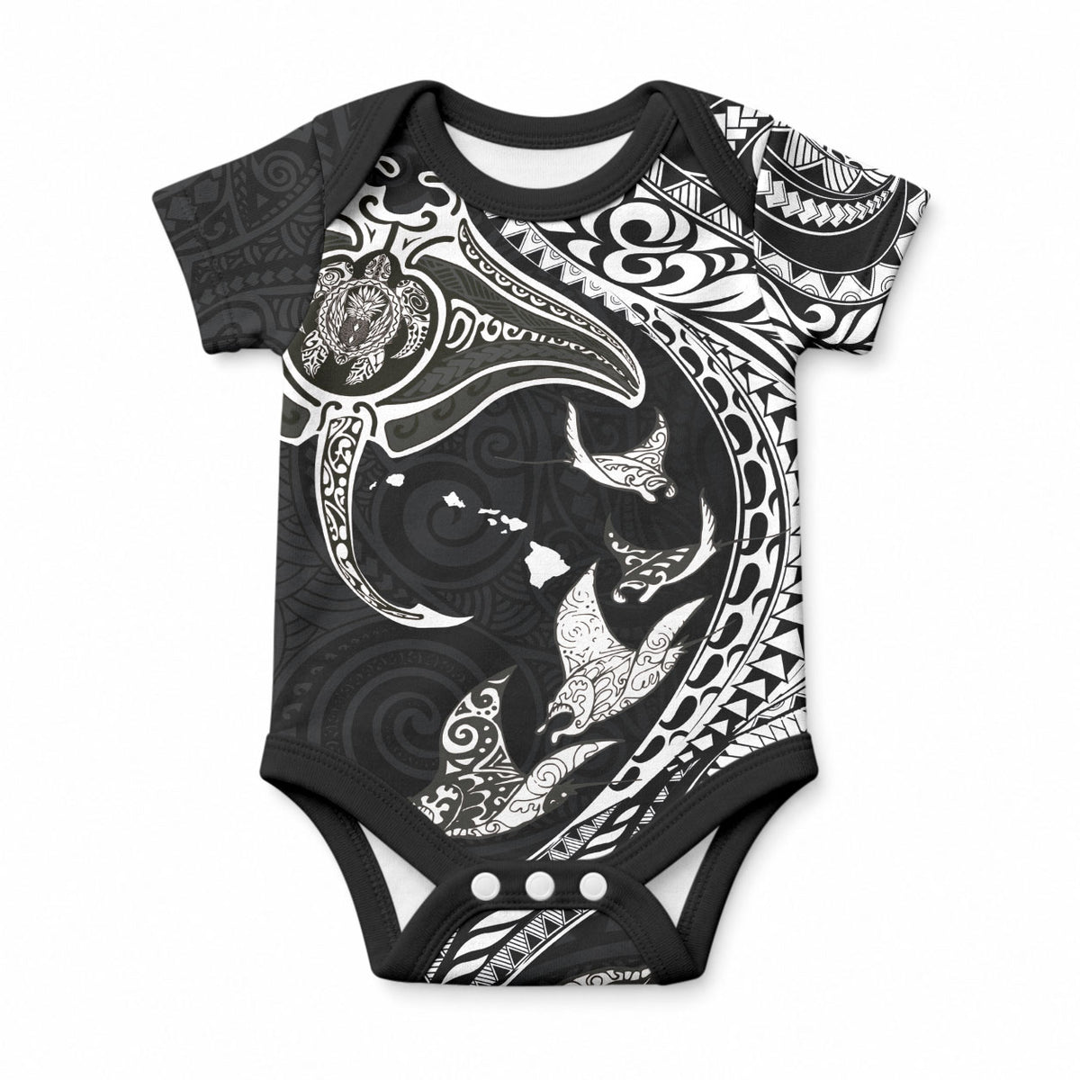 Hawaiian Manta Ray and Polynesian Tribal Tattoo Baby Onesie