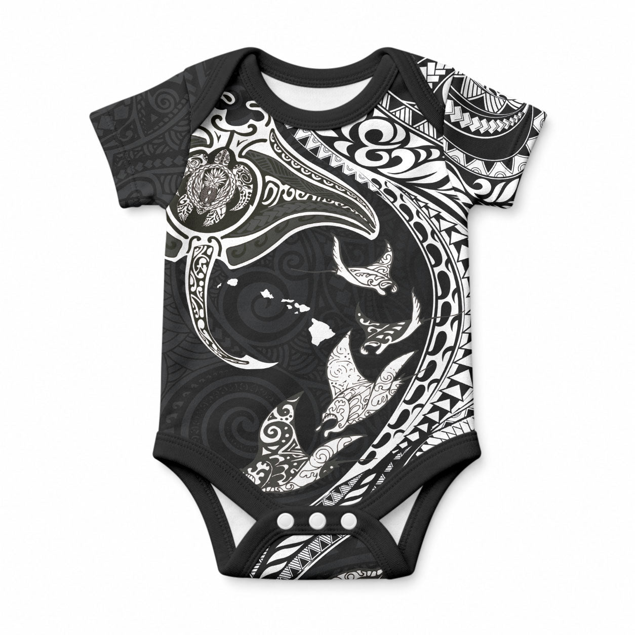 Hawaiian Manta Ray and Polynesian Tribal Tattoo Baby Onesie