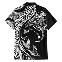 Hawaiian Manta Ray and Polynesian Tribal Tattoo Family Matching Summer Maxi Dress and Hawaiian Shirt Black Color LT03