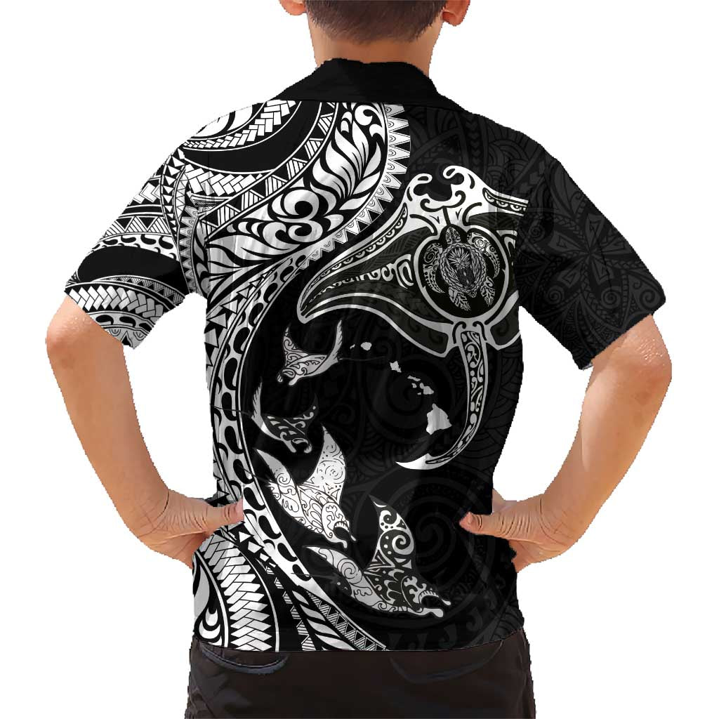 Hawaiian Manta Ray and Polynesian Tribal Tattoo Kid Hawaiian Shirt Black Color LT03 - Polynesian Pride