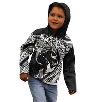 Hawaiian Manta Ray and Polynesian Tribal Tattoo Kid Hoodie Black Color LT03
